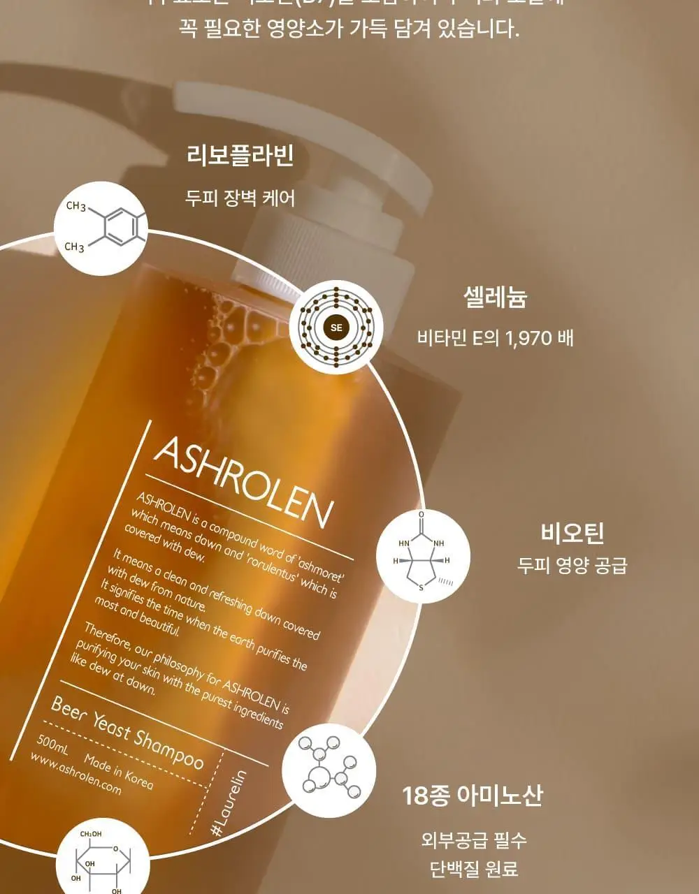 [탈모증상완화] 애쉬로렌 독일 맥주효모 샴푸&트리트먼트 500ml 2종 택1 상세페이지 13